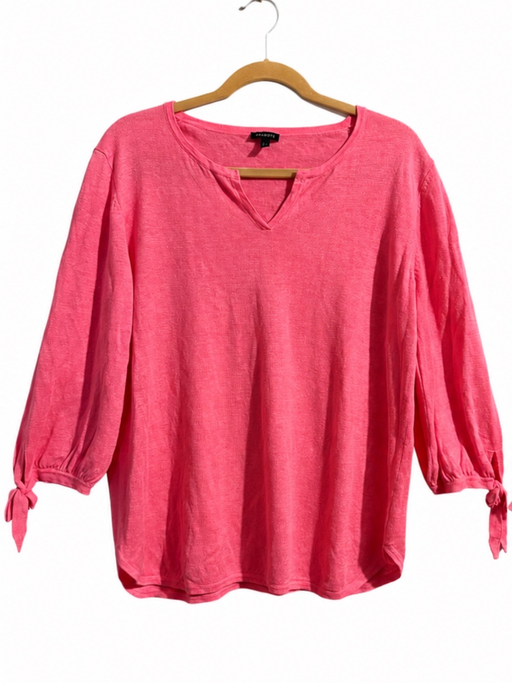 Talbots Pink 100% Linen Tie Sleeve Top V-Notch Neck Lightweight Coastal Tunic